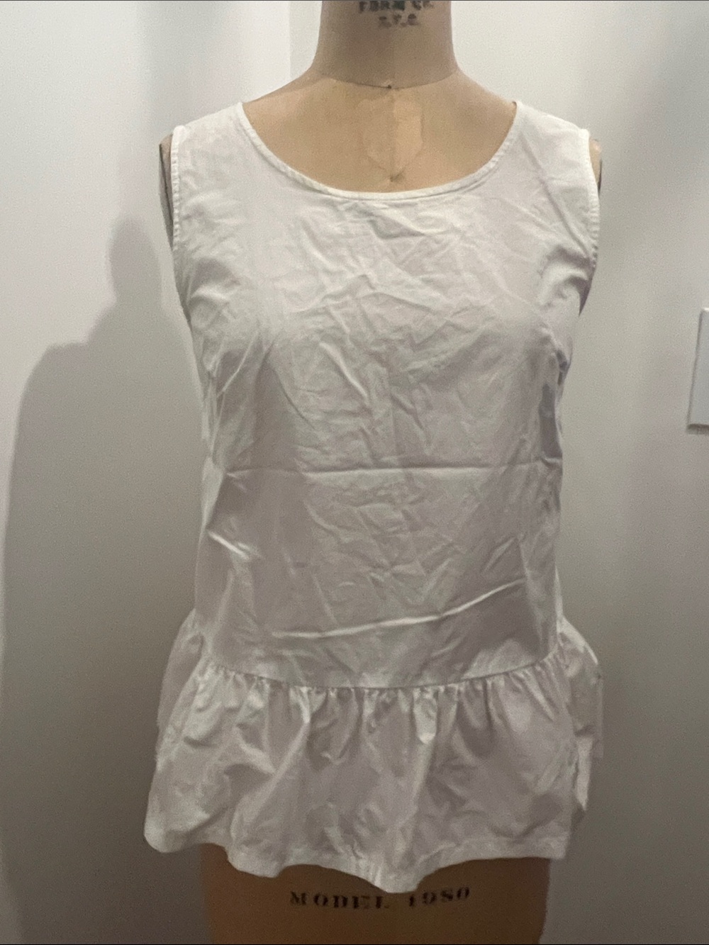 J. Crew White Sleeveless Top w/ Ruffle and back tie details Like New S
